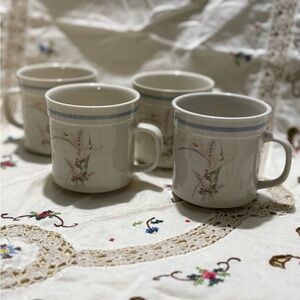 Vintage Cream Botanical Ceramic Mugs for Cozy Dining set of 4